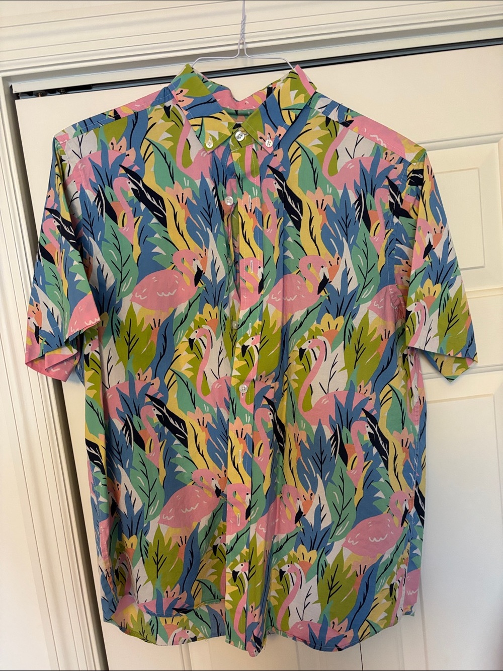 Club Room Pink & Green Flamingo Print Button-Down Shirt